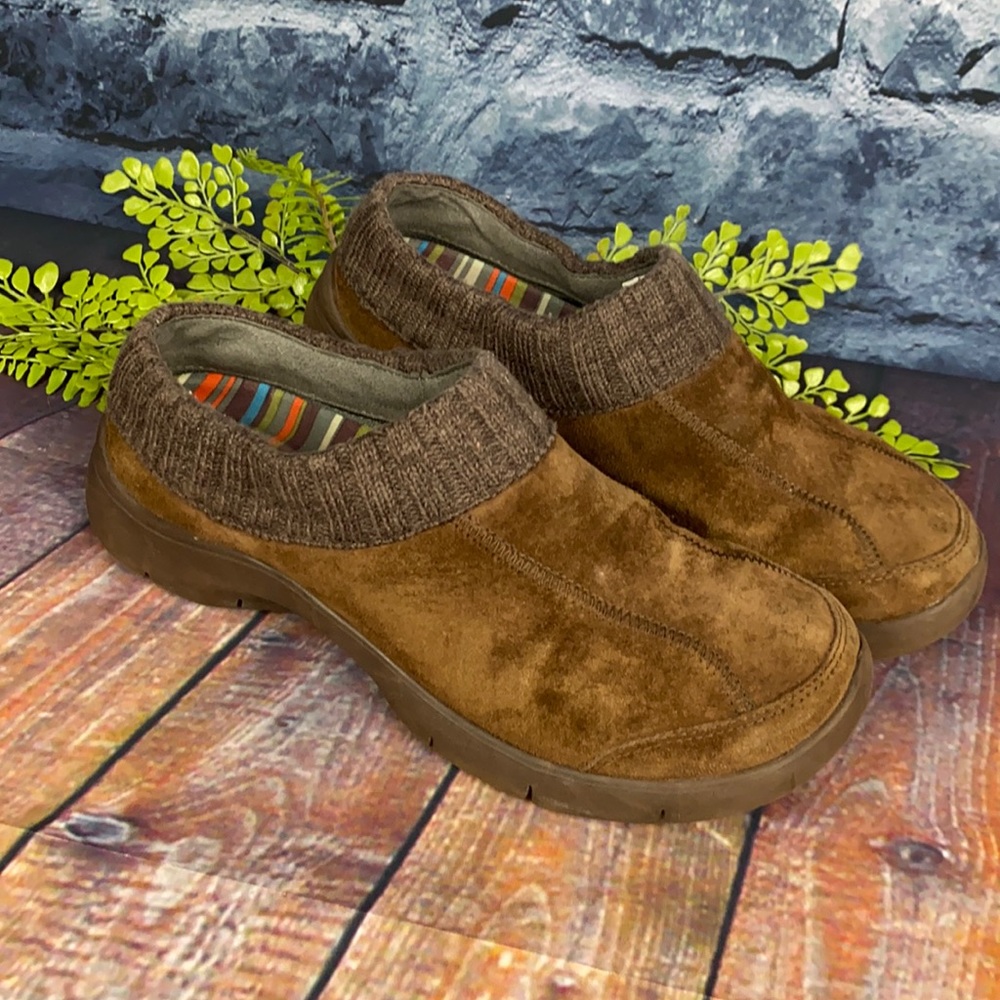Dansko Eartha Suede Ribbed  Knit Cuff Clogs